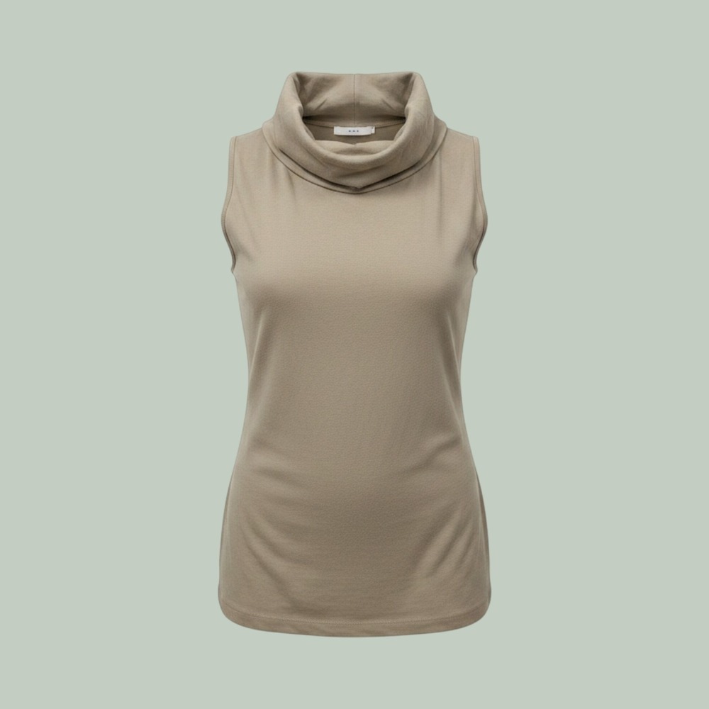 Three Dots Cowl Neck Tank L Taupe Cotton Minimalist‎ Neutral CapsuleSleeveless